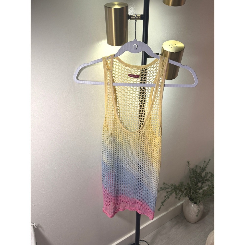 hard tail vintage pastel mesh tank 90s ombre bright summer coverup unique med ec